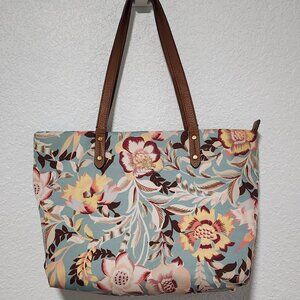 Lauren Ralph Lauren Floral Shoulder Bag Tote Multicolor Garden Print Zip Closure